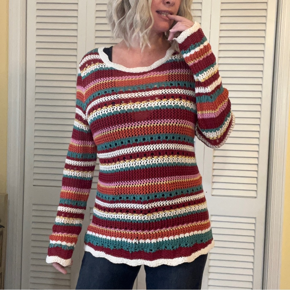 Krazy Kat - Festive Striped Holiday Christmas Knit Sweater - Size M